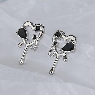 Melting Heart Asymmetrical Sterling Silver Earring 1 Pair - Silver - One Size