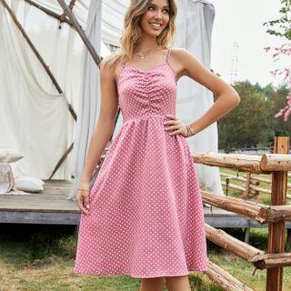 Spaghetti-strap Dotted A-line Midi Dress