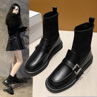 Buckled Knit Panel Short Boots