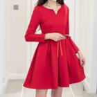 Long-sleeve Tie-waist Mini A-line Dress