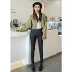 Stand-collar Crop Military Jacket Khaki - One Size
