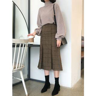 Bell-bottom Check Midi Skirt