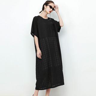 Check Short-sleeve Midi T-shirt Dress