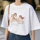 Angel-print Short-sleeve Round Neck T-shirt