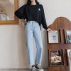 Planet Print Sweatshirt / Straight-leg Jeans / Set