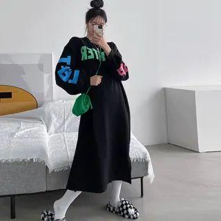 Oversize Long Letter Sweatshirt Dress