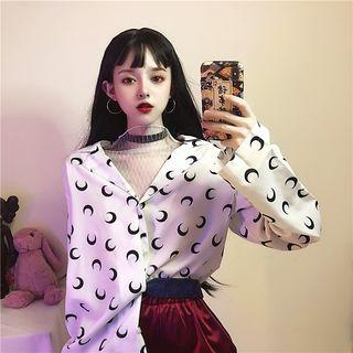 Moon Print Shirt / Straight-fit Pants