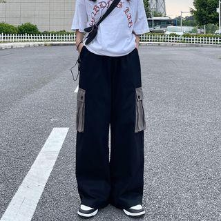 Color Block Pocket Wide-leg Cargo Pants