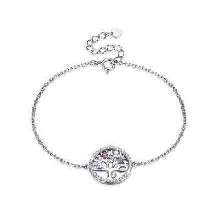 925 Sterling Silver Tree Of Life Bracelet With Colored Austrian Element Crystals Silver - One Size