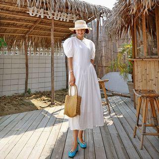 Shirred Eyelet-lace Long Dress