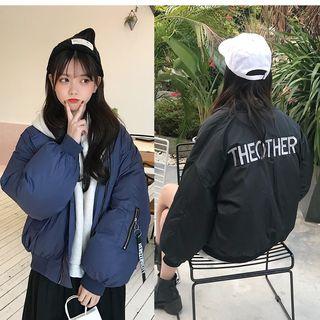 Padded Zip-up Lettering Coat