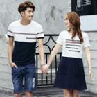 Couple Matching Short-sleeve Color Panel T-shirt / Mini A-line Dress