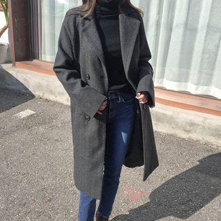 Notched-lapel Back-strap Herringbone Coat