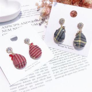 Rhinestone Plaid Fabric Dangle Earring