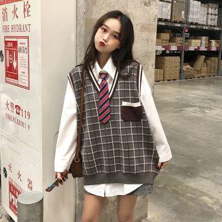 Knit Vest / Tie Neck Shirt