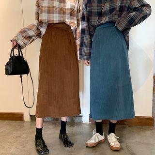 Plaid Shirt / Midi Straight-fit Skirt