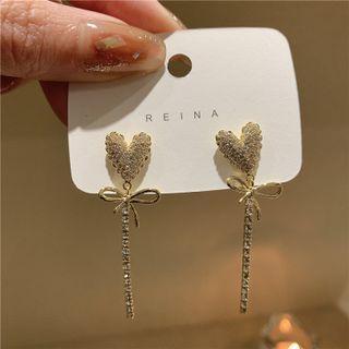 Heart Rhinestone Alloy Dangle Earring 1 Pair - Ndyz653 - Gold - One Size