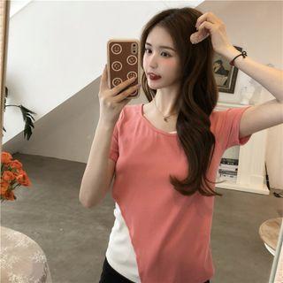 Short-sleeve Mock Two-piece Irregular Top