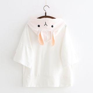 Rabbit Hooded Elbow-sleeve T-shirt