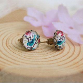 Bird Print Ear Stud 1 Pair - White - One Size