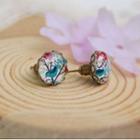 Bird Print Ear Stud 1 Pair - White - One Size