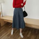 Button-front Flared Long Denim Skirt Blue - One Size