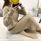 Cable Knit Turtleneck Long Sleeve Maxi Dress