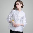 3/4-sleeve Lace-trim Embroidered Cheongsam Top