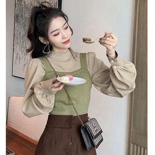 Set: Check Long-sleeve Blouse + Camisole Top