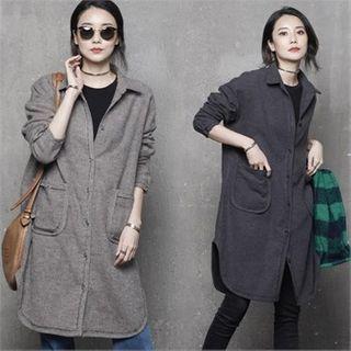 Raw-edge Dual-pocket Midi Shirtdress