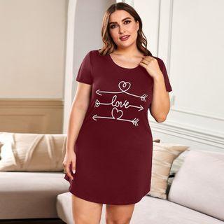 Plus Size Short Sleeve Lettering T-shirt Dress