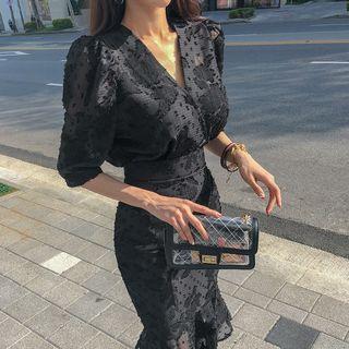 Sheer Textured Blouse With Sash