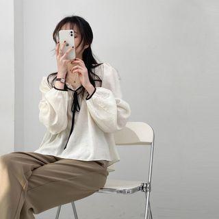 Square-neck Ruffle Trim Tie-strap Blouse Milky White - One Size