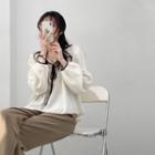 Square-neck Ruffle Trim Tie-strap Blouse Milky White - One Size