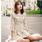 Floral Print 3/4-sleeve A-line Mini Dress