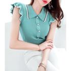 Ruffle-sleeve Knit Polo Shirt