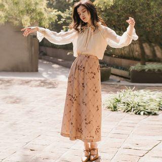 Set: Camisole + Bow Detail Blouse + Printed Midi Straight-fit Skirt