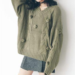 Pom Pom Cable-knit Sweater