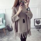 Fringed Mock Neck Sweater
