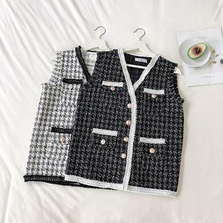 Contrast Trim Tweed Sleeveless Top