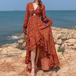 Printed Cutout Maxi A-line Dress