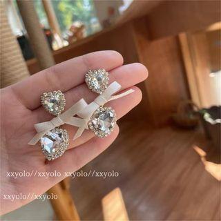 Heart Faux Crystal Ribbon Dangle Earring 1 Pair - Light Almond - One Size