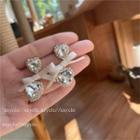 Heart Faux Crystal Ribbon Dangle Earring 1 Pair - Light Almond - One Size