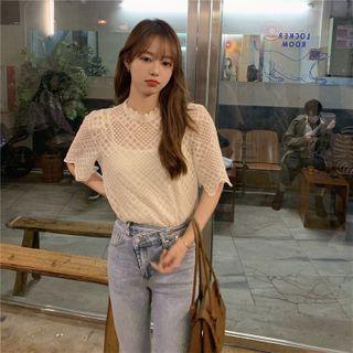 Mock-neck Lace Mesh Top