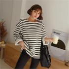 Brushed-fleece Lined Striped T-shirt