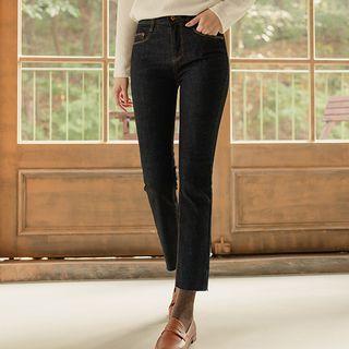Band-waist Napped Straight-leg Jeans
