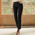 Band-waist Napped Straight-leg Jeans