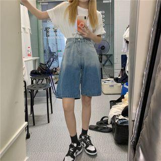 High-waist Dip-dyed Denim Shorts