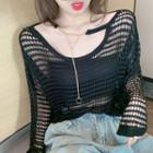 Long-sleeve Chain Accent Perforated Cover-up