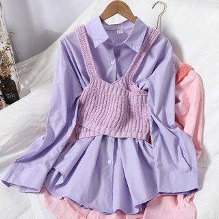 Set: Long-sleeve Shirt + Knit Camisole Top